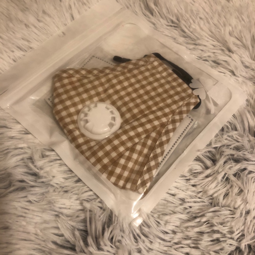 Tan and White Gingham Vented Filter Mask - Picture 1 of 2
